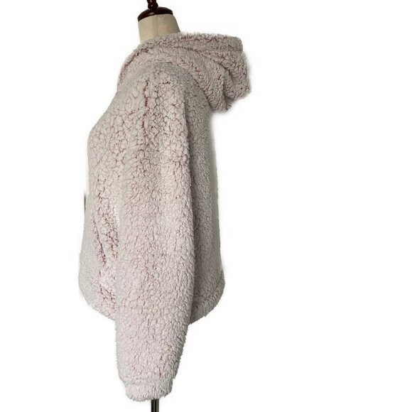 NWT Almost Famous Pink Sherpa Fleece Shearling Hoodie 1/4 Zip Boho Size L - Picture 3 of 9